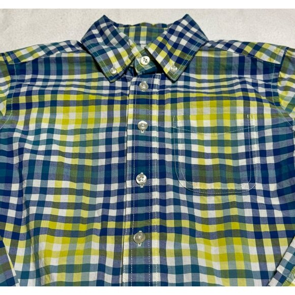 Lands End Kids Small 8 Plaid Long Sleeve Button-Up Shirt S Cotton Blue Yellow - Picture 3 of 7